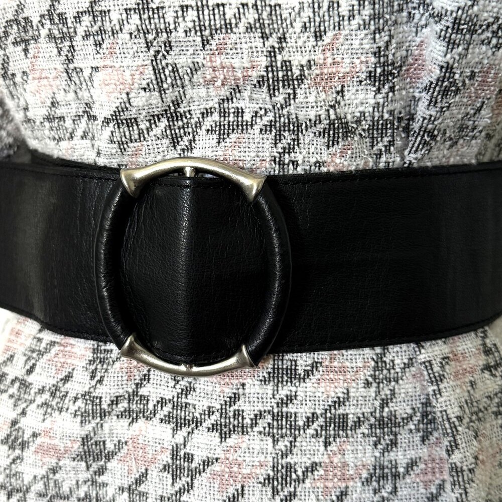 J. Jill Black Wide Leather Belt with Silver Ring Buckle - Small